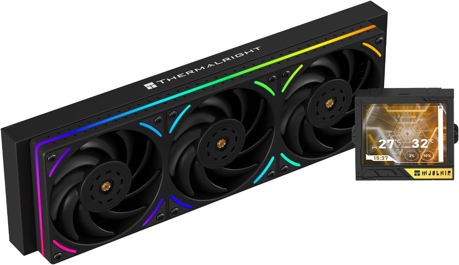 Thermalright Mjolnir Vision 360 UB PRO ARGB Black CPU Aio Cooler,PC 360 Specification Water Cooler System with Inline Fan,3.5’’ LCD Screen with 640x480 Resolution,for AM4/AM5;Intel 1700/1851/115X/2011