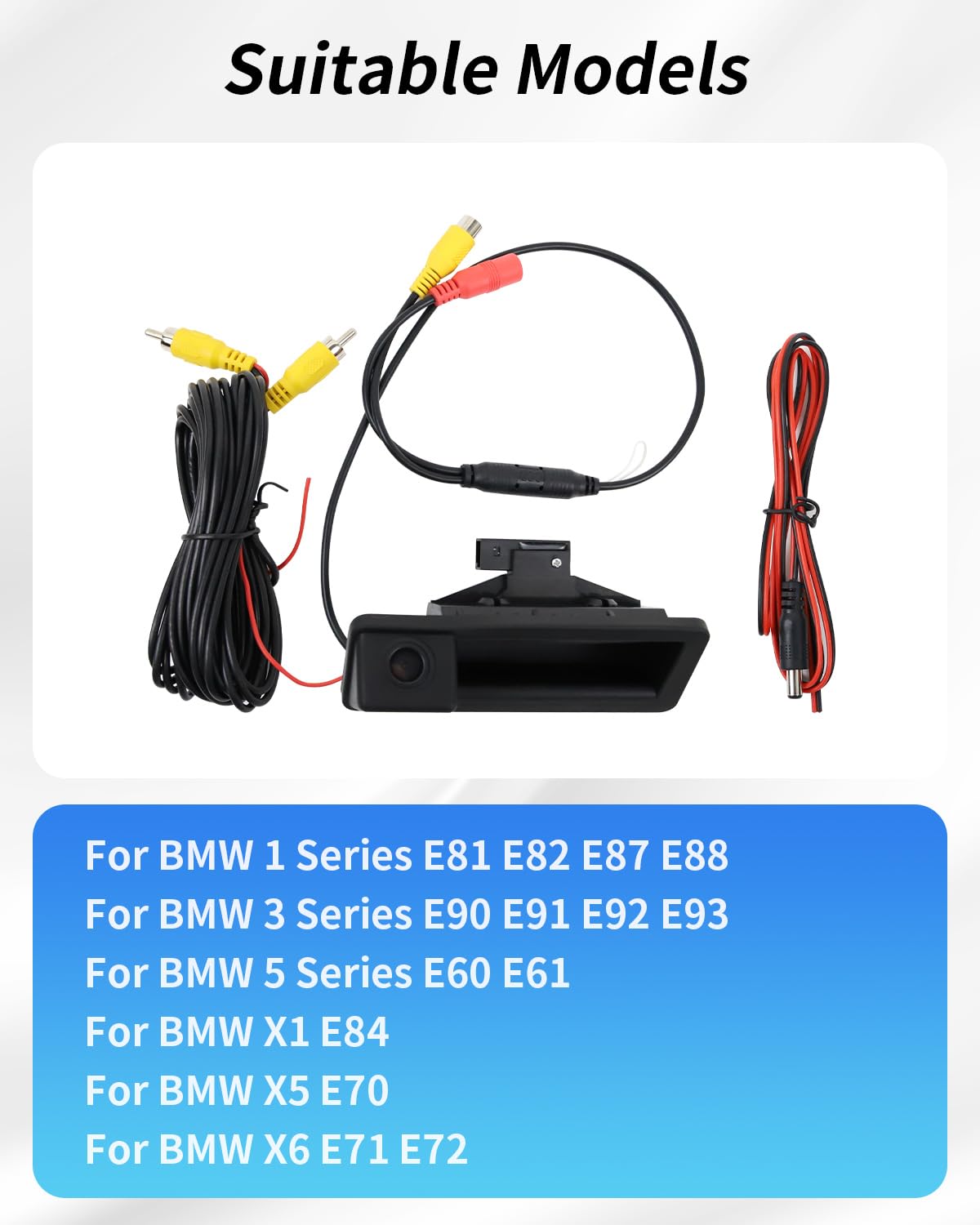 Maniglia del bagagliaio dell'interruttore della portiera posteriore per BMW Serie 1 3 5 X6 X5 X1 E90 E92 E60 E84 E70 (con fotocamera)
