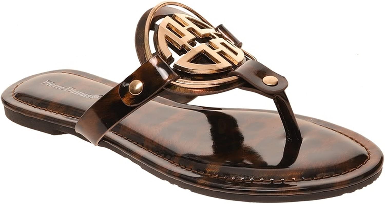 Pierre Dumas Women's Medallion Vegan Slide Thong Flip Flop Flat Sandal