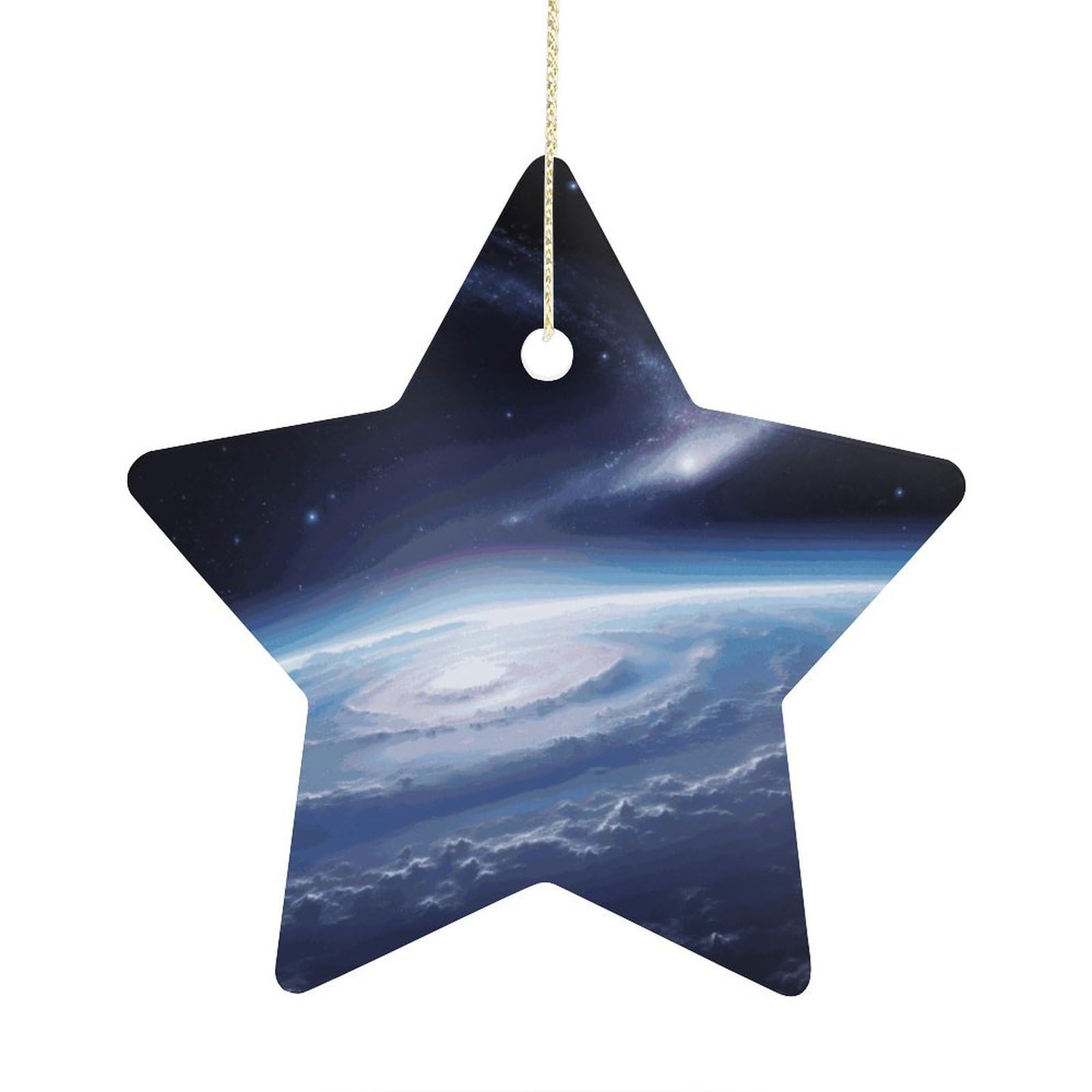 Space Photo Stars Ornaments Ceramic Christmas Tree Hanging Light in Weight Christmas Star Pendants Funny Double-Sided Printed Xmas Ornaments for Gifts