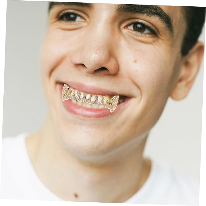 Golden Tooth Grills for Men Copper Material Snug Fit Resistant to Fading Irregular Shape Mouth Grill Unique Modern Style for Rapper Costume