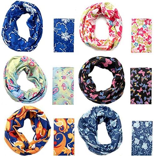 6 Pack Floral Bandanas UV Shield for Face Cover Balaclava Head Buff Scarf Fishing (Flower 6, 6)