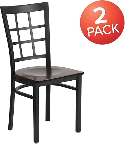 Miniatura 3 de Flash Furniture HERCULES Series - Silla de restaurante de metal con parte trasera de ventana negra, asiento de madera de nogal