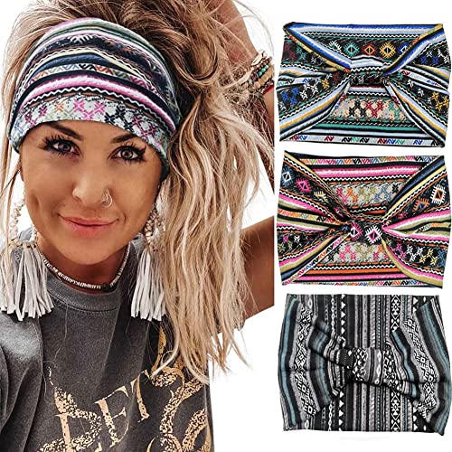 K-Elewon 3 Pack Women Wide Elastic Head Wrap Headband Sports yoga Hair Band (3 Pack(A10))