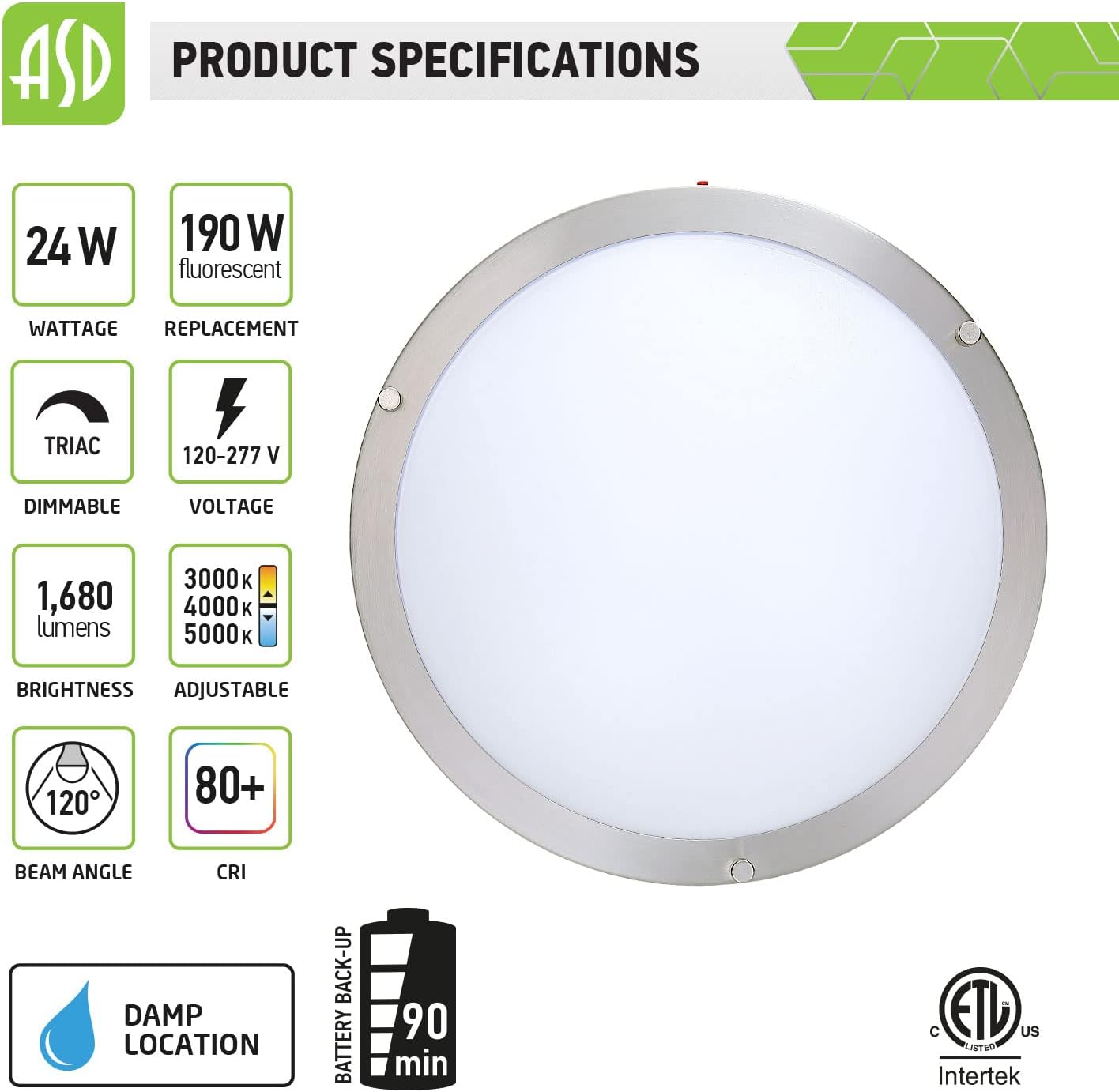 Black Friday 🔥 ASD 16 Inch 24W LED Emergency Light for Home Power Failure, Dimmable Flush Mount Ceiling Light, 120-277V, 3 Color Selectable 3000K/ 4000K/ 5000K, 1680 Lm, 190W Equivalent, Brushed Nickel, ETL Listed Creative Product ASD 16 Inch 24W LED Emergency Light for Home Power Failure, Dimmable Flush Mount Ceiling Light, 120-277V, 3 Color Selectable 3000K/ 4000K/ 5000K, 1680 Lm, 190W Equivalent, Brushed Nickel, ETL Listed
