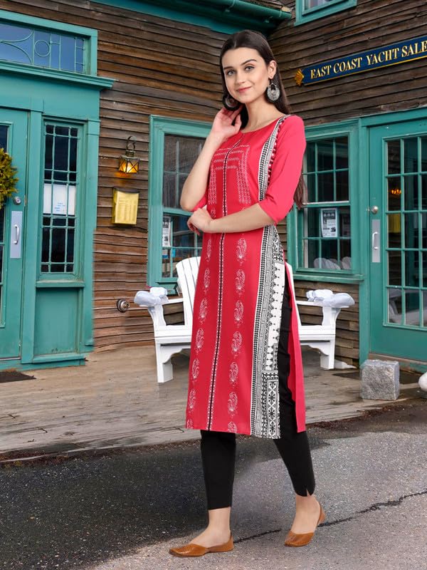 Image of Pinkmint Women's Printed Kurti for Women's Round Neck Straight Kurti for Women (Pack of 5 | Avaiable in Plus Size)