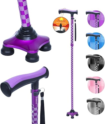 Miniatura 1 de Bastón para ancianos, bastón plegable para personas mayores, base cuádruple giratoria, bastón ligero y ajustable para hombres y mujeres