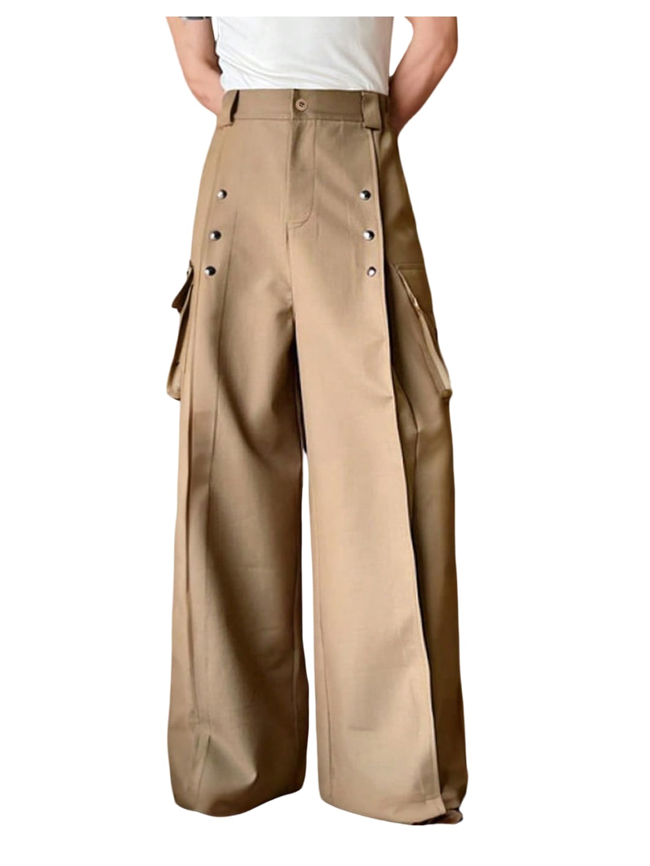GORGLITTER Mens Baggy Cargo Pants High Waisted Wide Leg Dress Metal Slacks Work Pants Y2K Casual Trousers