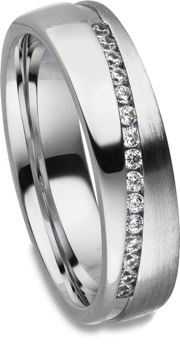 Kolibri Rings Eheringe Silber 925 rhodiniert mit 15 Zirkonia Steine in Kanalfassung Paarpreis | Made in Germany mitGratis Gravur und Etui, 5 mm Breite