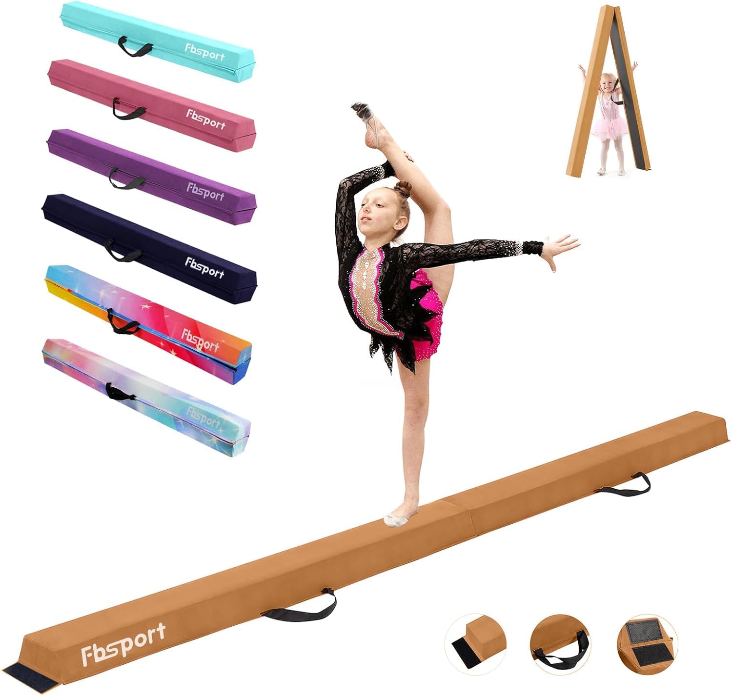 FBSPORT Poutre Gymnastique Enfant 240/270/300 cm Poutre Gym Poutre d'équilibre au Sol, Poutre de Gymnastique Pliable pour entraînement, Pratique, Sport et entraînement Professionnel à la Maison