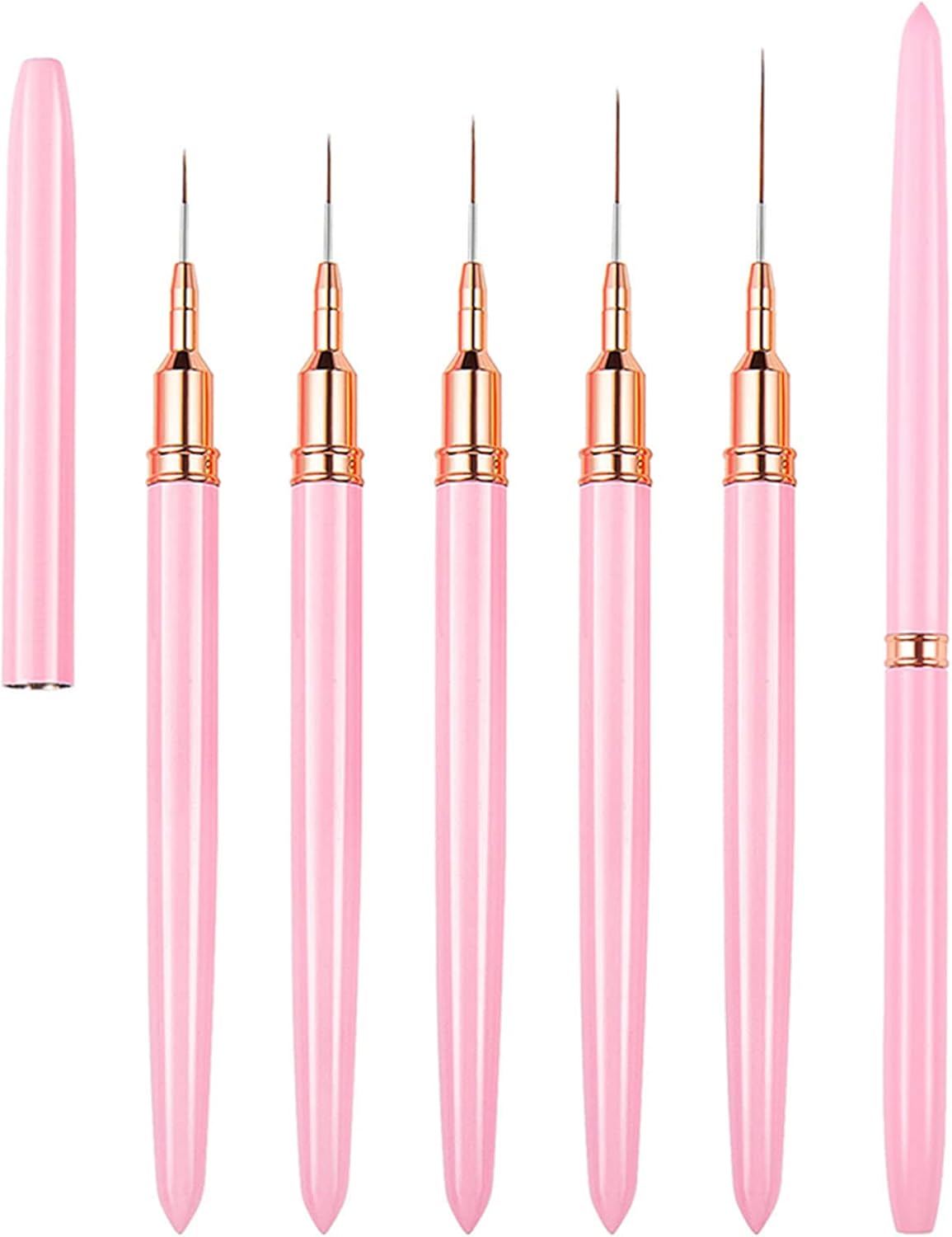 RZJZGZ 5Pcs Nail Art Liner Brushes Long Set, Fine Painting Cap Pens Kit
