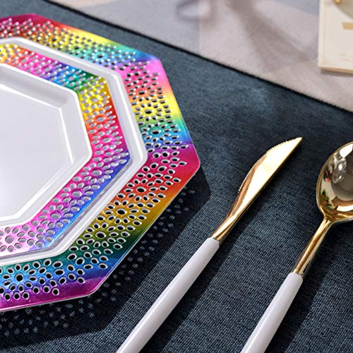 Supernal 60Pcs Rainbow Plastic Plates,Tie-Dye Plates,White Plastic Plates With Rainbow Lace Design,Disposable Plates Including 30 Dinner Plates,30 Dessert Plates For Wedding And Birthday Parties #TOP4