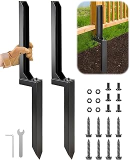 Saker Fence Post Repair Kit, Heavy Duty Support for Leaning/Broken 4x4 & 6x6 Wood Posts, Includes Steel Anchor & Stakes, 11-Gauge Thickened Metal, 2-Pack