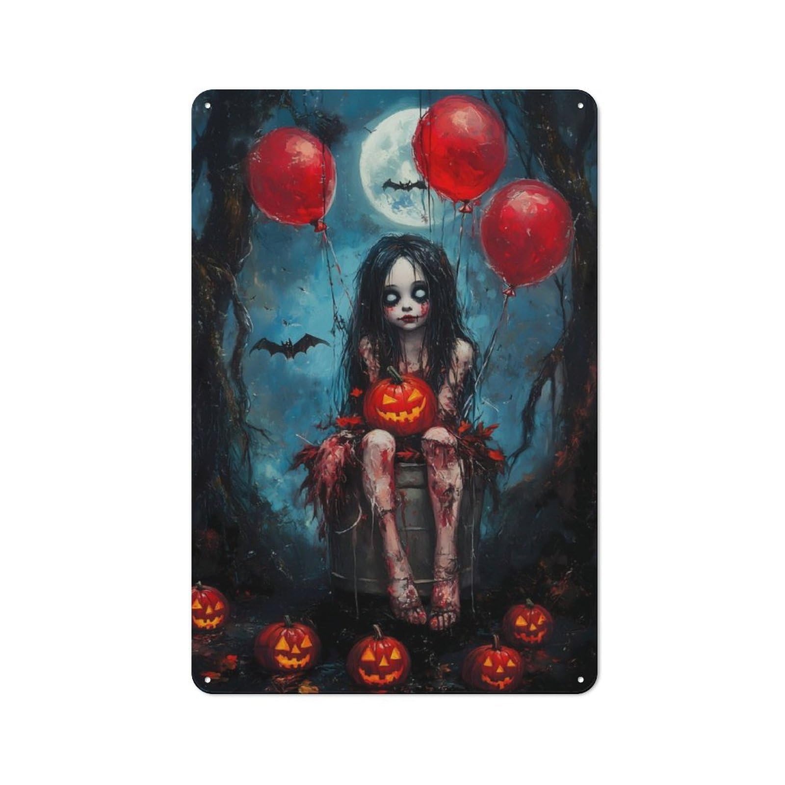 Junmoney Girls Halloween With Pumpkins Understated Office Metal Sign 30X20cm Featuring Studio Wall Plaque For Office, Study, Studio Or Hallway