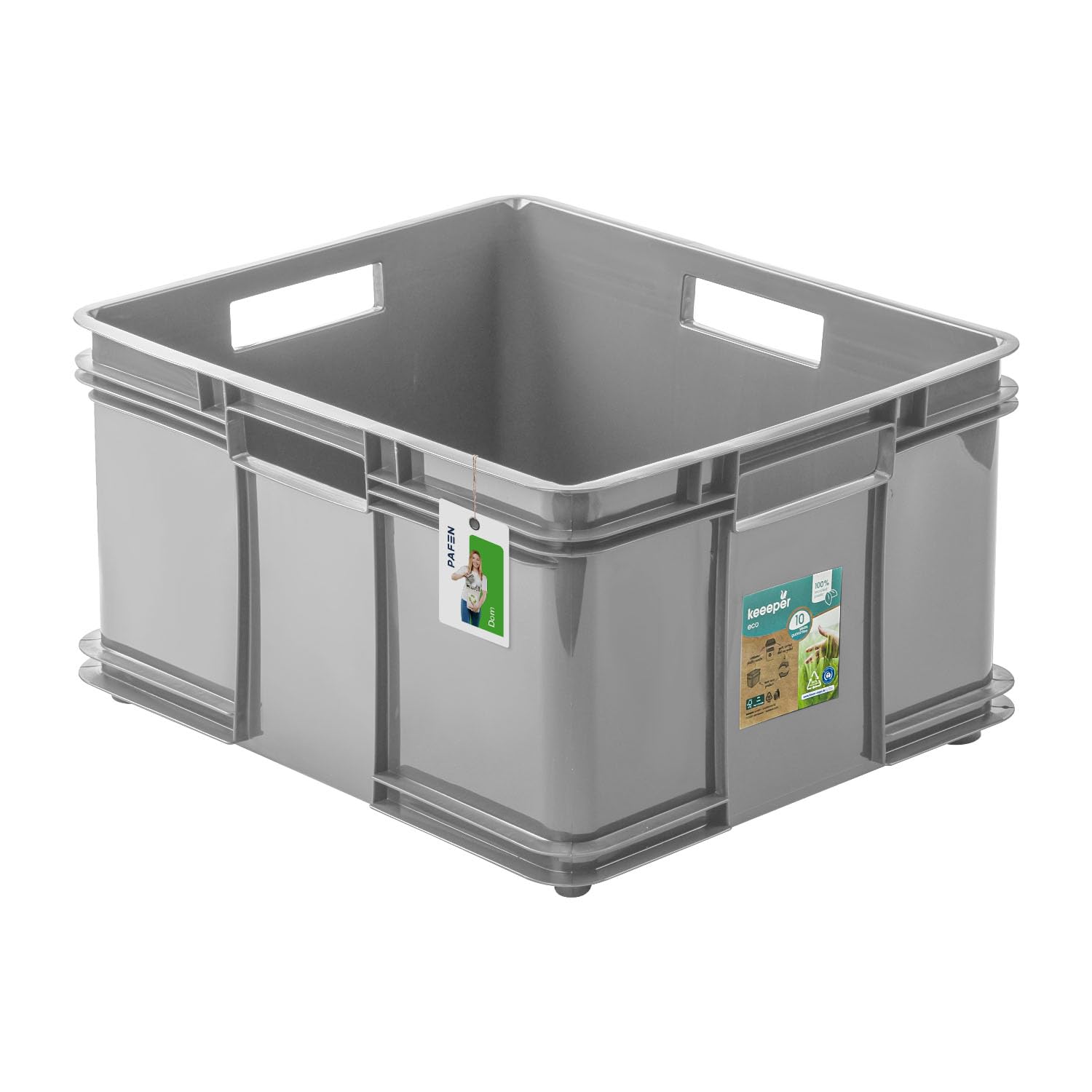 PAFEN 3 x pudełko do układania w stos euro 54 l – 52,5 x 43 x 28,5 cm – ekologiczne pojemniki do przechowywania, pudełko do układania w stos, pojemnik euro z polipropylenu, szary (Stone Grey)