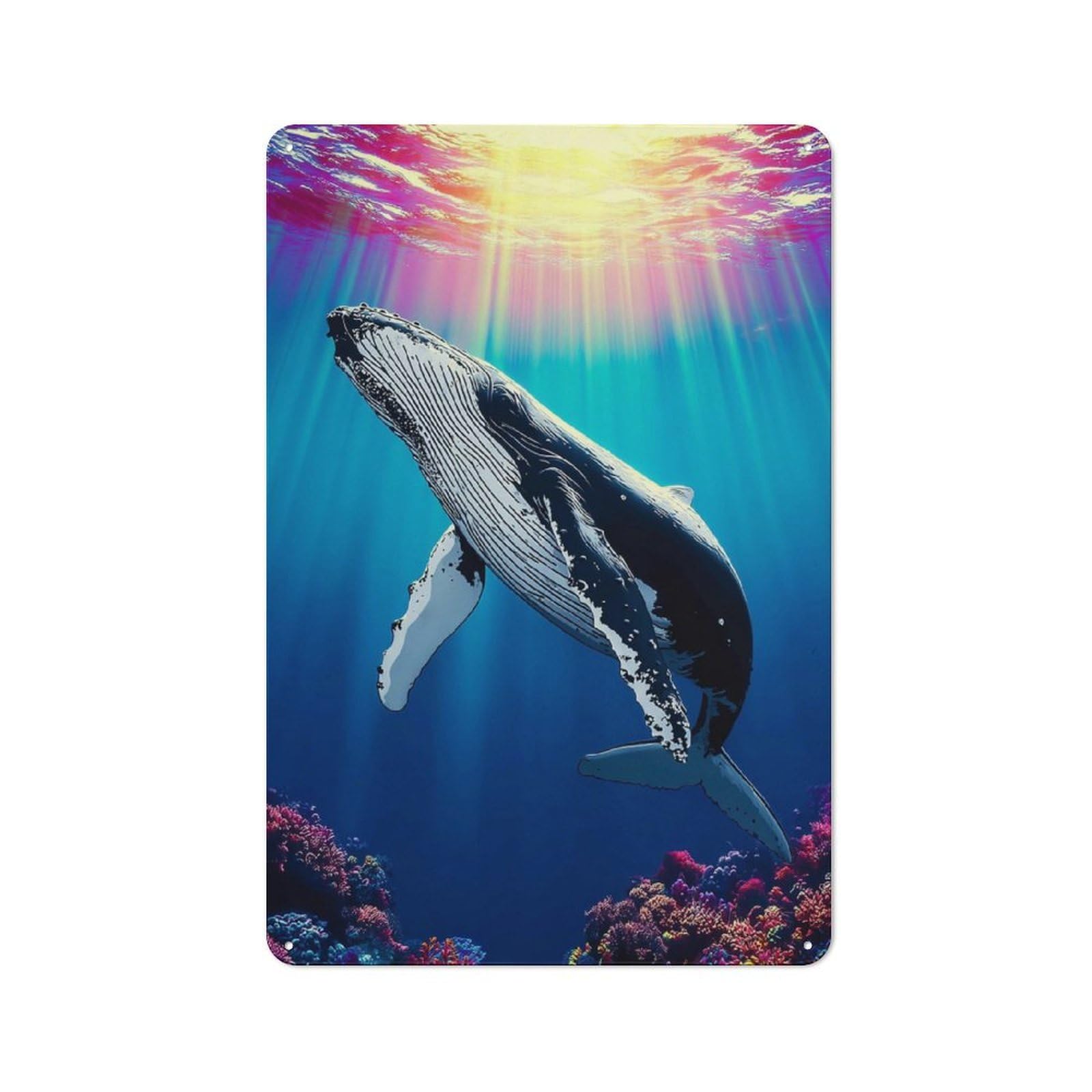 Junmoney Whale Swimming In Coral Reef Cafe Metal Sign 30X20cm, Shop Front Style Restaurant Wall Art For Takeaway, Bar, Kitchen Or Counter Area