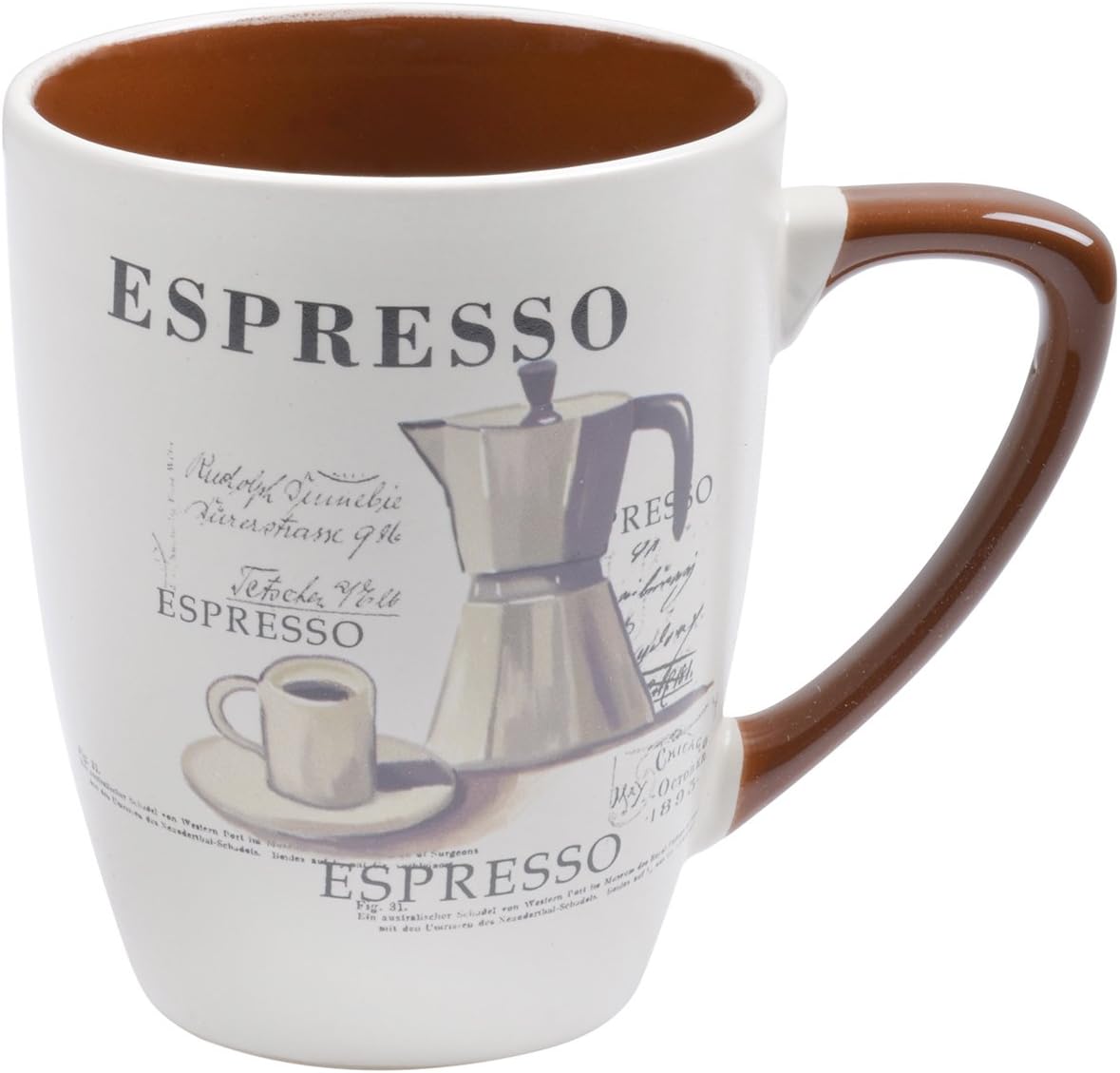 XSS XS4621 Set of 4 Gorgeous Large Stoneware Speciality Coffee Mugs with Mocha Espresso Cappuccino Designs