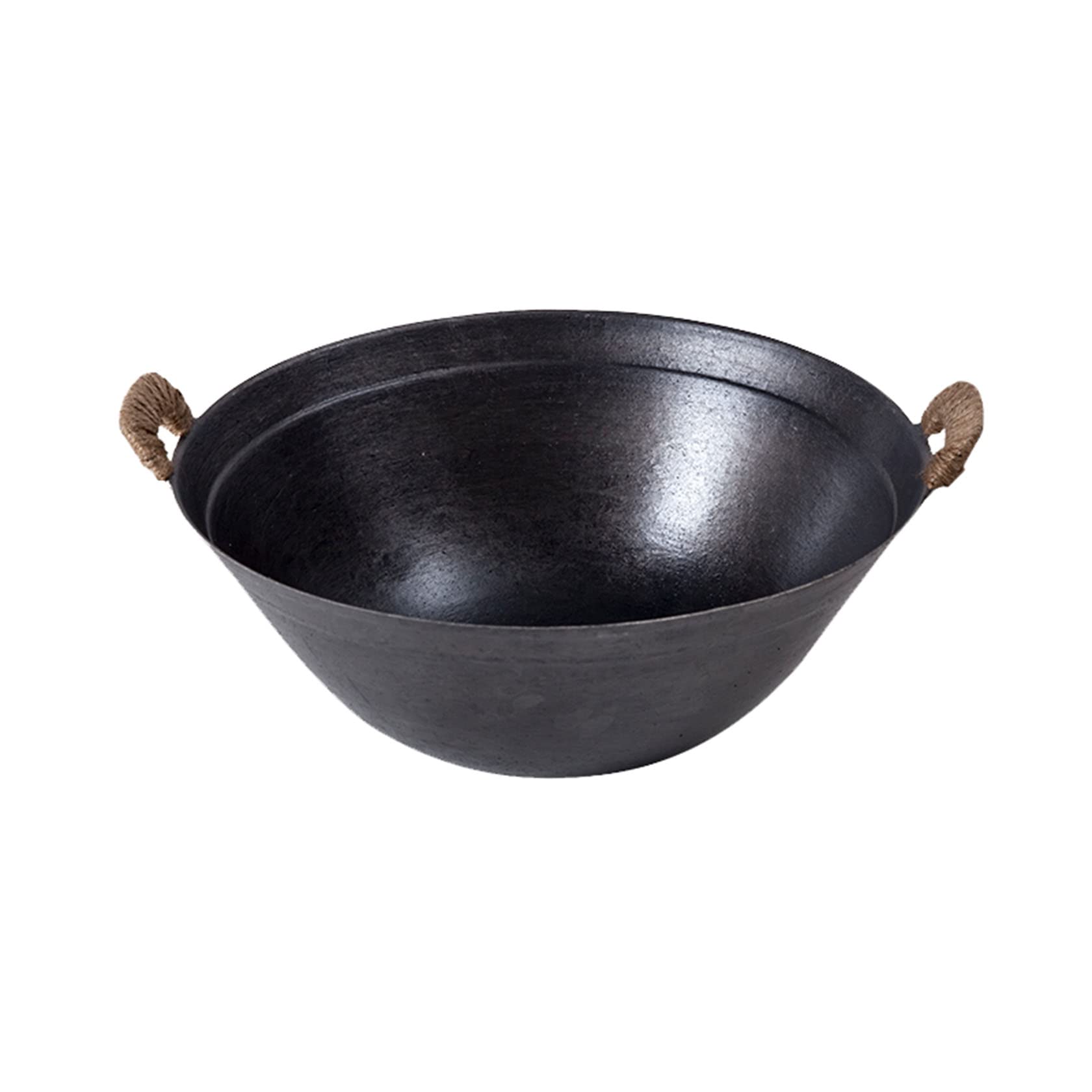 ASerZenith Cast Iron Pan, Double-Eared Iron Pan, Traditional Old-Fashioned Household Iron Wok Wok, Hand-Wound Hemp Rope Handle,34Cm