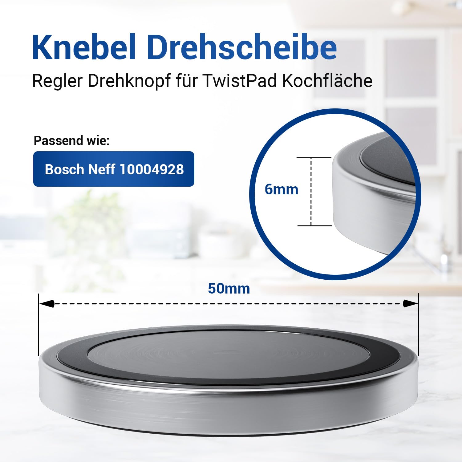 VIOKS Pokrętło 50 mm Ø Zamiennik do Neff Siemens 10004928 00636170 - Sterujące Twistpad, Płaskie do Płyty Grzewczej na Górze
