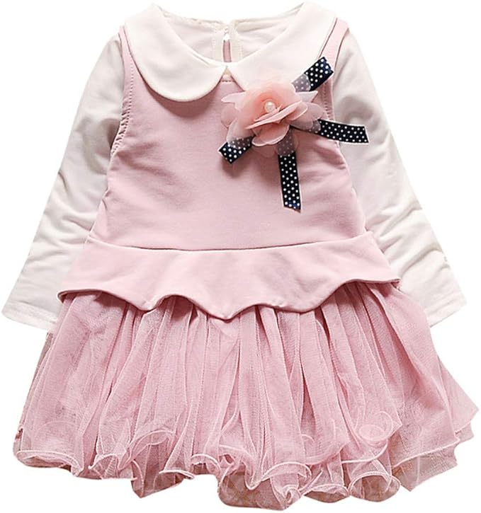 Girls Casual Dress for 13Years, Weant Newborn Baby Infant Toddlers Long Sleeve Flower Bowtie