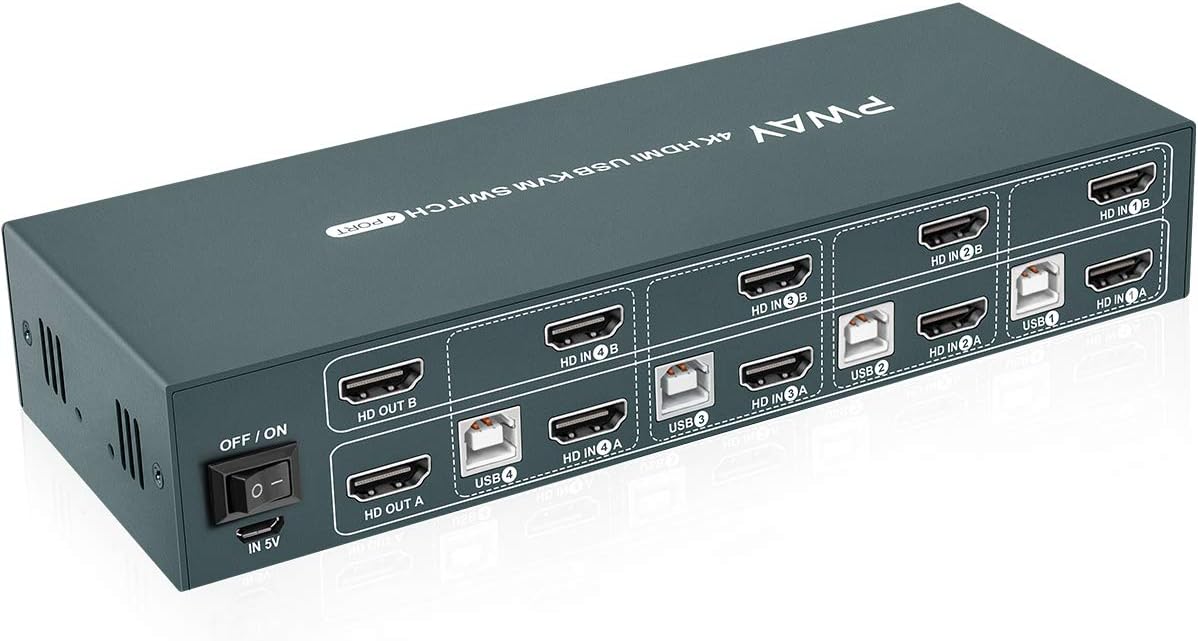 KVM Switch Dual Monitor HDMI, UHD 4K with 4 USB Hubs KVM Switch 4 Computers 2 Monitors Support