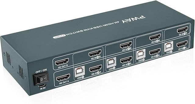 HDMI KVM Switch Dual Monitor 4 Port, 2 USB 2.0,4K@30Hz,KVM Switches,YUV4:4:4 Downward Compatible, USB Powered, Hotkey Switch, with Cables