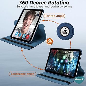 Microsonic Apple iPad Mini 7 Case (A2993-A2995) 360 Rotating Stand Leather Blue [Case Compatible with iPad Mini 7 - Blue]