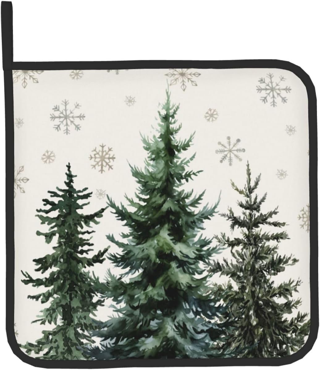 Winter Green Tree Snowflake Oven Mitts and Pot Holders Sets Heat Resistant Non Slip Xmas/Christmas Tree Snow Kitchen Gloves Hot Pads Potholders 2 Pack Set Holiday Decor for Chef Cooking Bakers Kitchen - Image 9