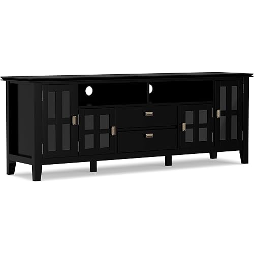 SIMPLIHOME Artisan SOLID WOOD 72 Inch Wide Transitional TV Media Stand in Black for TVs up to 80 Inches, For the Living Room and Entertainment Center