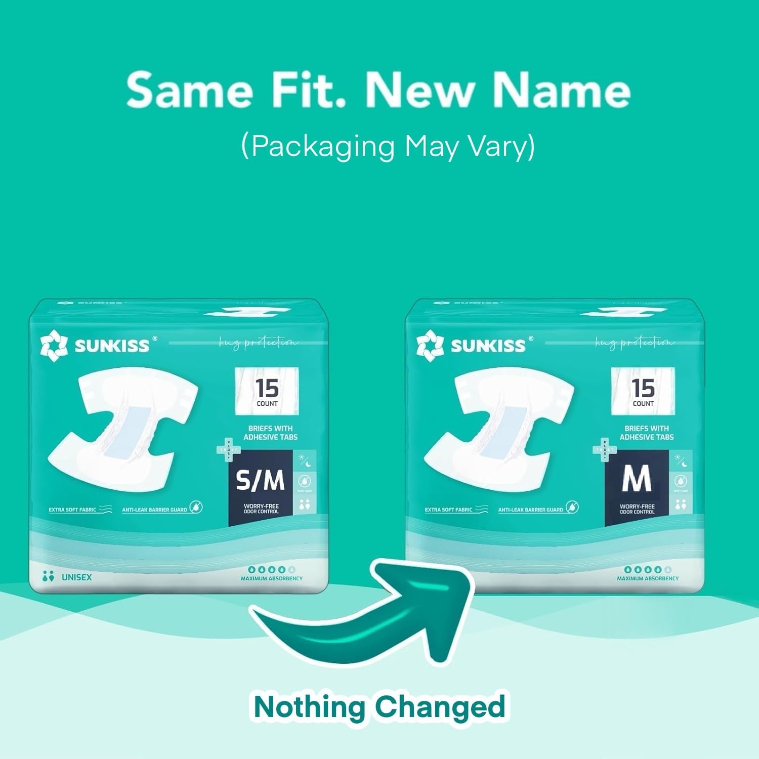 SUNKISS TrustPlus Adult Diapers with Maximum Absorbency, Unisex Disposable Incontinence Briefs with Tabs for Men and Women, Odor Control, Medium, Previously S/M, 15 Count - Image 2