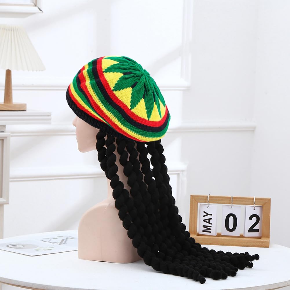 Rasta Beanie Hat with Dreadlocks Wig Costume Dreads Hats - Image 4