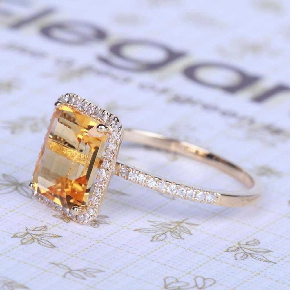 Kuyiuif 14K Gold Plated Emerald Cut 4ct Yellow Cubic Zirconia Cocktail Engagement Wedding Anniversary Rings Sterling Silver Yellow Topaz Rings for Women (9) - Image 5