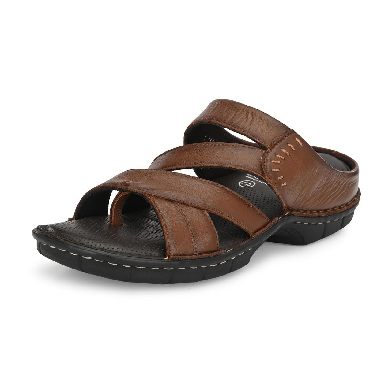 hitz Men's Black Leather Casual Open Toe Slippers-picture-10
