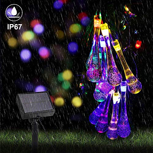 Solar String Lights, 22.9Ft 50 Advanced Waterproof Water Drop Mode Led Solar Fairy Lights, Outdoor Saint Valentine's Day Lights For Patio, Lawn, Home, Garden, Wedding, Party Decorations #TOP3