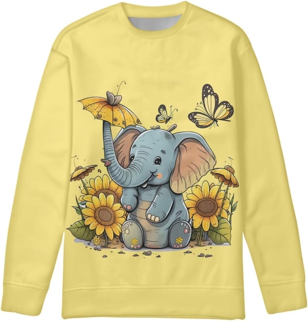HUIACONG Baby Elephant Kids Sweatshirts Sunflower Butterfly Girls Pullover ChildrenCute Long Sleeve Shirts for Boys Fall Yoga Clothing Size 6 7 Active Jacket Yellow