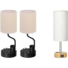 Fenmzee Bedside Table Lamps for Bedroom Set of 3 - Nightstand Light with AC Outlet and USB A & C for Charging, Desk Lamp for Living Room/Dorm/Office