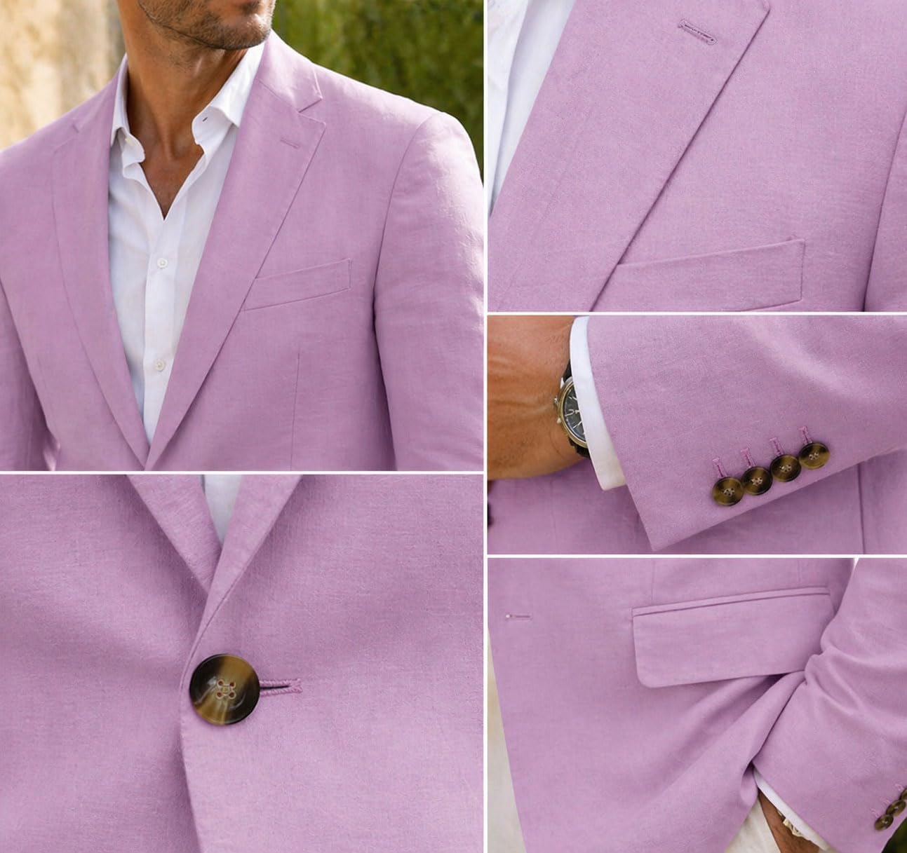 Men's Linen Cotton Blazer Slim Fit Two Button Notch Lapel Single Breasted Business Suit Jacket