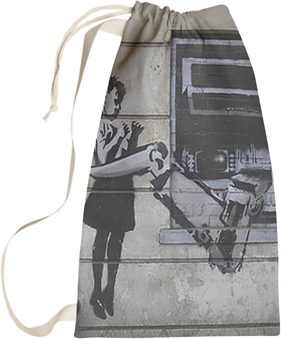 Banksy Graffiti Cash Machine Girl Laundry Bag, 18 x 29, Gray