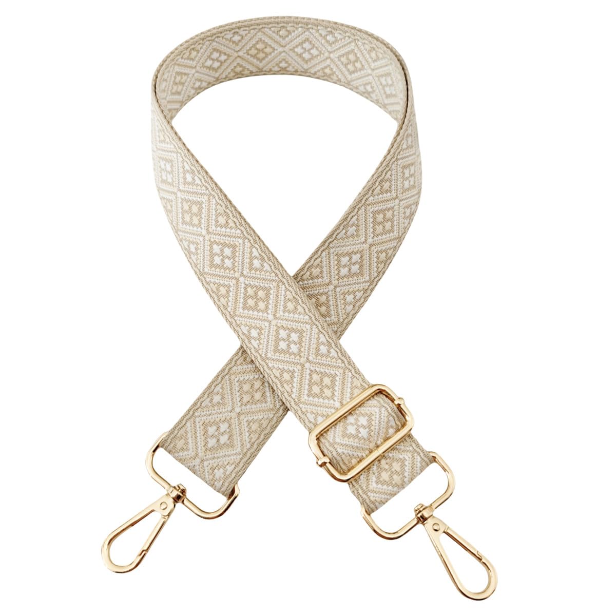 Strap for Handbags, Multi-Colour, 3.8 cm Width Adjustable Shoulder Strap with Gold Carabiner for Replaceable Women's Crossbody Bag, Beige White, 313