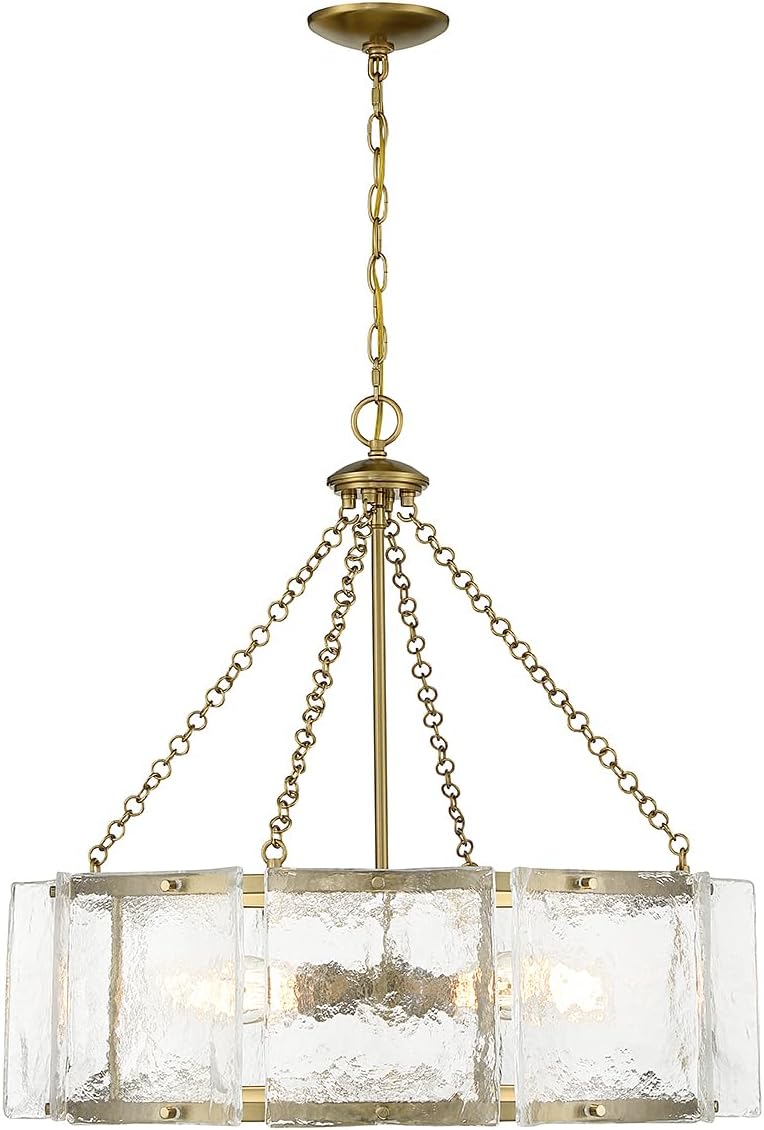 Savoy House 1-8200-5-322 Genry Coastal Farmhouse Clear Water Piastra Glass Pendant, 5-Light 300 Total Watts, 26" H x 26" W, Warm Brass