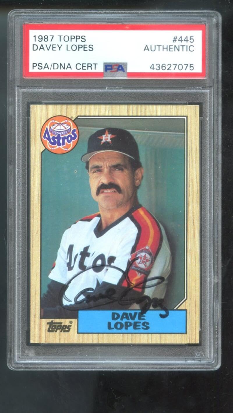1987 Topps #445 Dave Lopes Davey Lopes AUTO SIGNED Autograph Autographed Card PSA PSA/DNA Baseball MLB COA Houston Astros