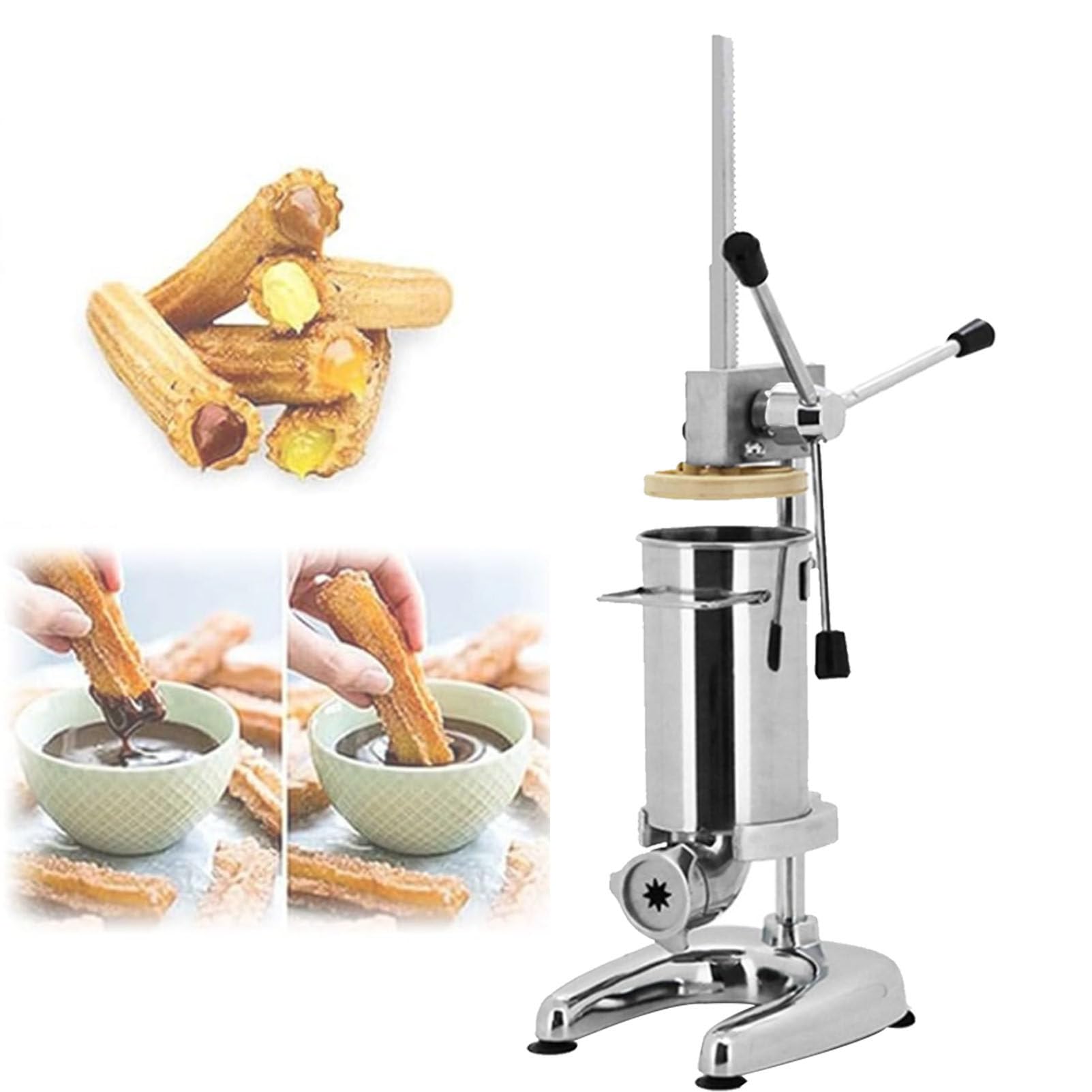 Churro Maker manuale 2L/3L con 5 stampi - Ciambella spagnola verticale Churrera per attrezzature commerciali di riempimento snack