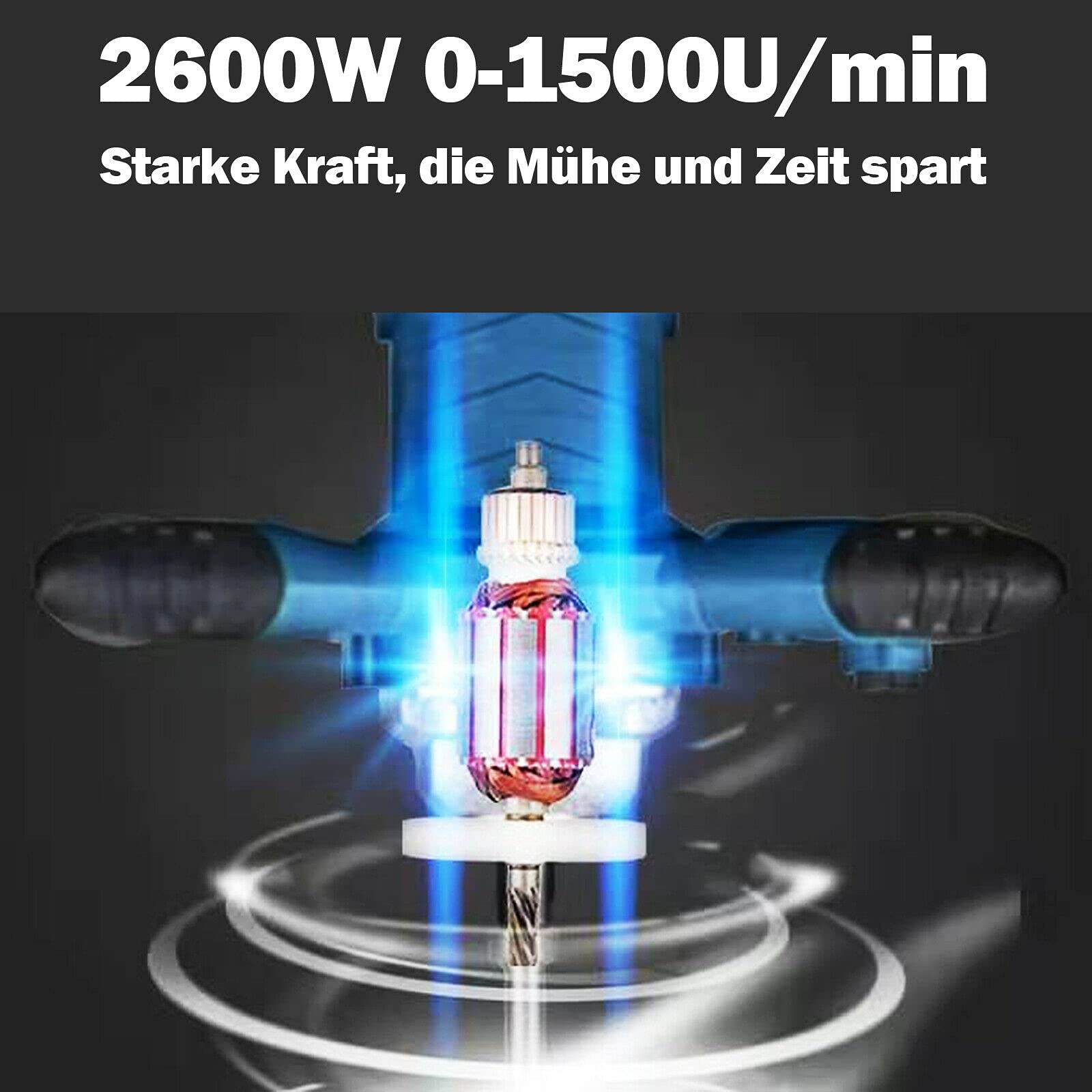 Mélangeur à béton 2600 W avec réglage de la vitesse de rotation 6 vitesses et interrupteur verrouillable avec batteur Ø 120 mm – pour peinture, plâtre et chape, agitateur de mortier