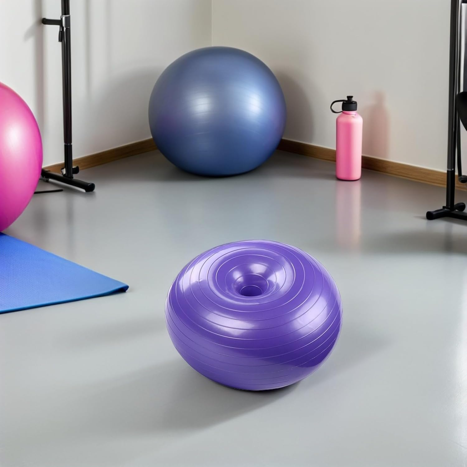 Donut Workout Ball PVC Stability Exercise Ball Explosion-Proof Inflatable Balance Trainer with Air Pump for Home Yoga Fitness Training