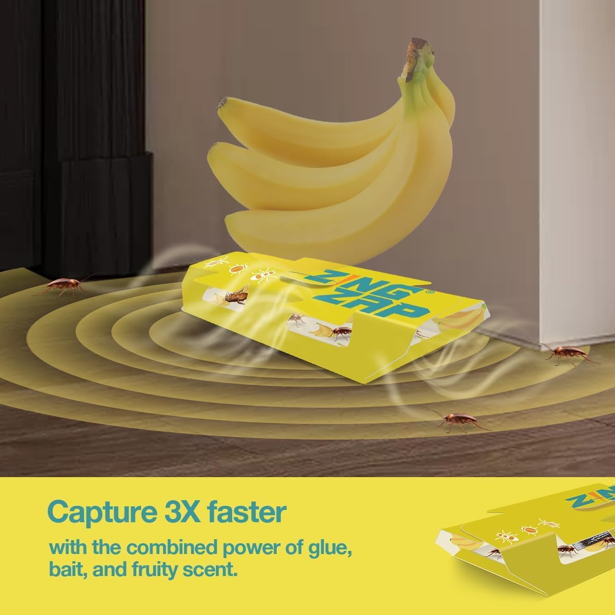 ZingZap® Roach Glue Trap Banana Scent 13-Ct Twin Pack | Sticky Cockroach Traps with Natural Bait | 2X Faster Catch | Ants Silverfish Crawling Insects | Child and Pet Safe