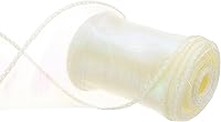 Vista 1 de MECCANIXITY Cinta de Organza Transparente con Alambre Brillante de 2 3/8" de Ancho, Cintas de Gasa Iridiscente Pastel de 3 Yardas Color Beige