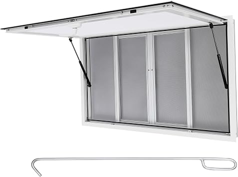 Concession Window, 50 x 30 inch Aluminum Alloy Concession Window for Food Truck Up to 80 Degrees Serving Windows Concession Trailers with Drag Hook and 4 Screens