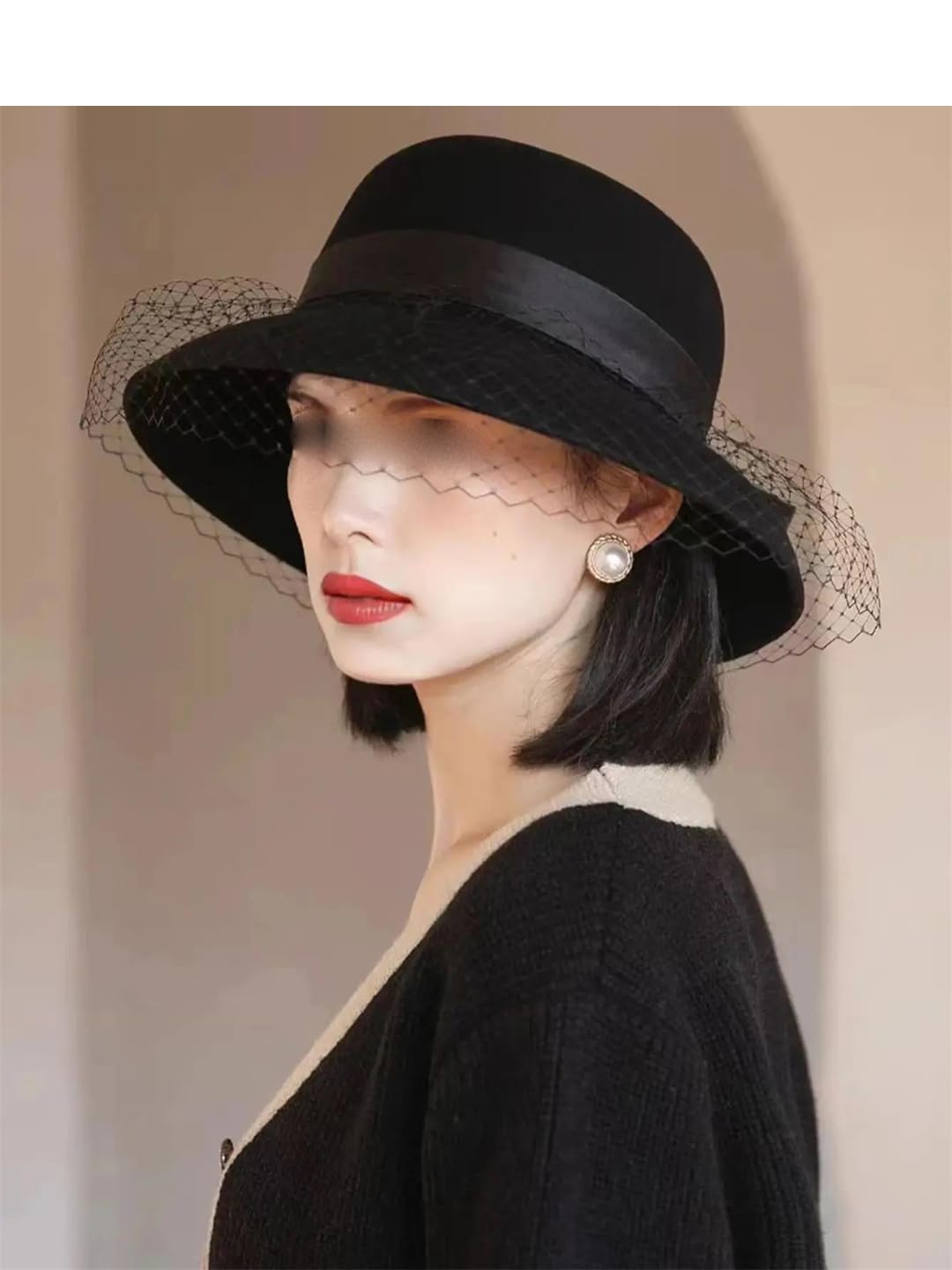 Yeuyyben Cappello invernale a tinta unita per bambini cappello a tesa grande cappello in lana a maglia cappello da donna invernale retrò cappello da bacino a cupola