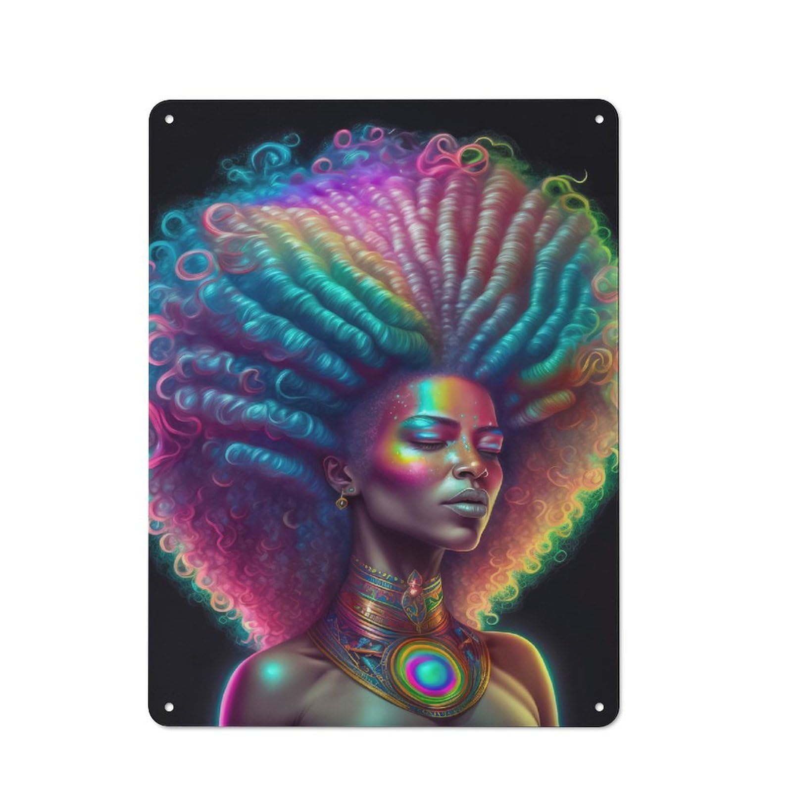 Junmoney Style-20 Metal Sign 40X30cm With Rainbow Afro Goddess For Garage Wall, Vintage Decor, Winter Wall Decor For People Furnishing A Garage