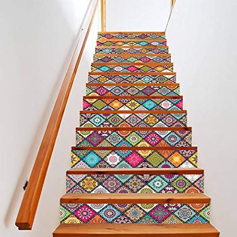 3D Stair Stickers,Peel and Stick Waterproof self-Adhesive Staircase Stickers Wallpaper Vinyl DIY Stair Decals Mural House Home Decoration 39.3" w x 7" h 13 Pieces Cover